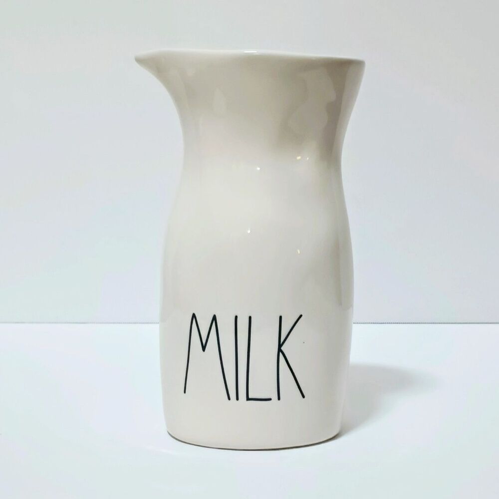Rae Dunn MILK White Glossy Ceramic Pitcher Farmhouse Decorative Solid